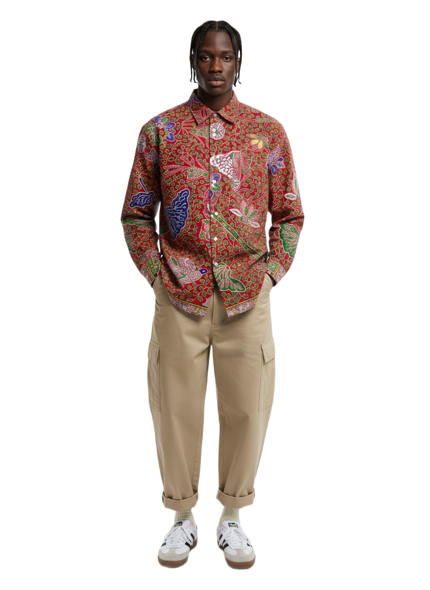 Coral Reef Red Flora Design Ankara Long Sleeved Shirt