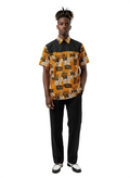 Combination Burnt Orange & Black Stripe Ankara Short Sleeve Shirt