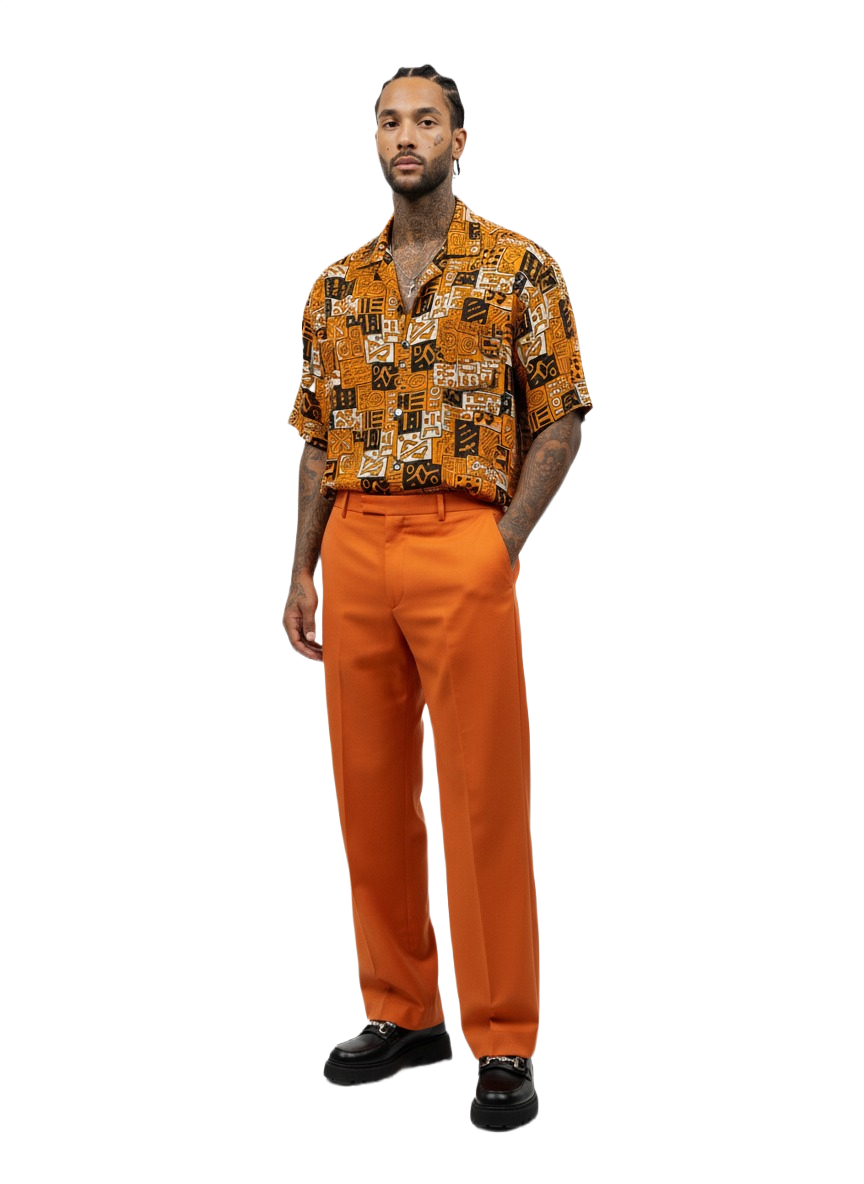 Akoma Burnt Orange & Black Ankara Print Short Sleeve Shirt