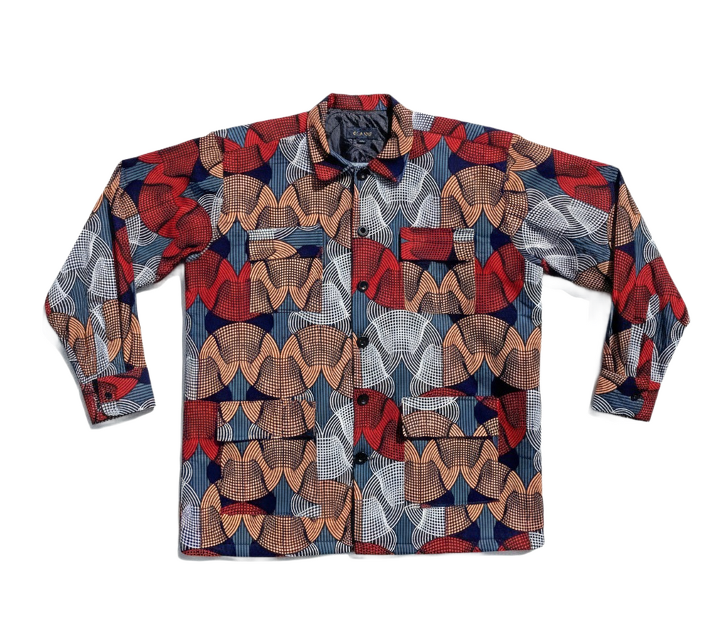 Geometric Design Blue, Orange, Red & White Padded Jacket