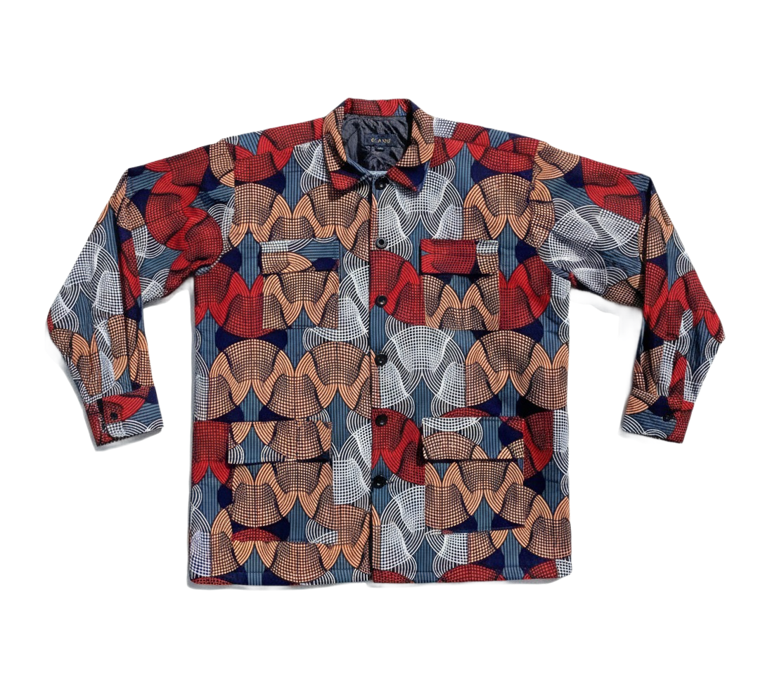 Geometric Design Blue, Orange, Red & White Padded Jacket