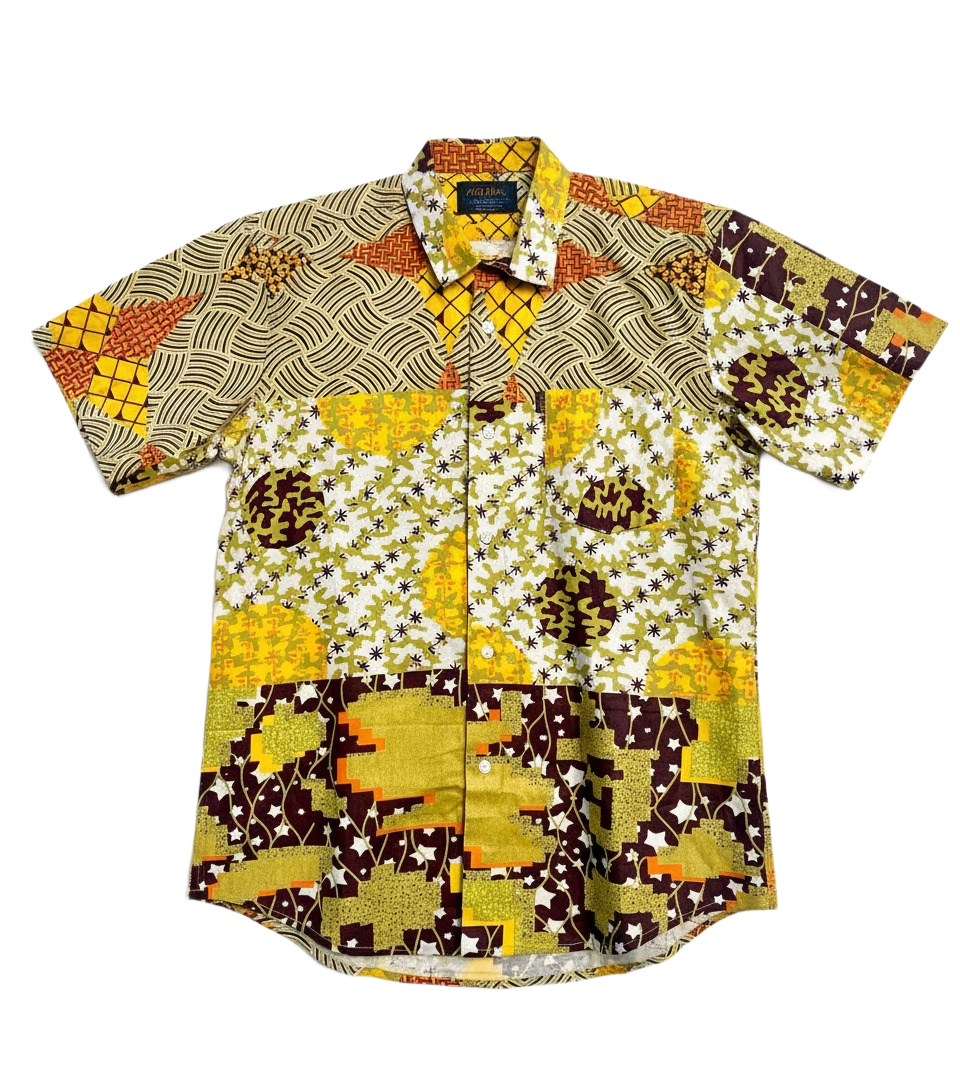 Yellow, Lime Green & Burgundy Abstract Design Ankara Shirt