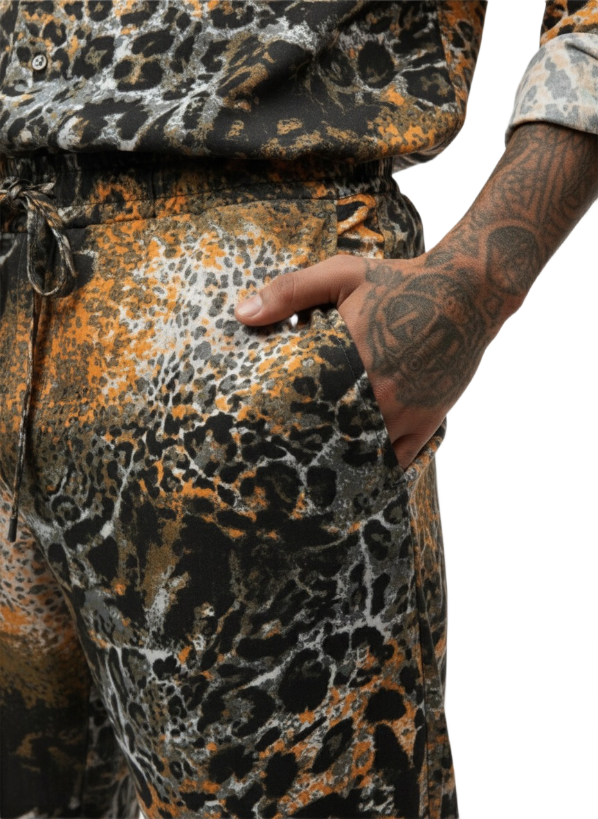 Fire Orange Tiger Print Silk Relaxed Trousers