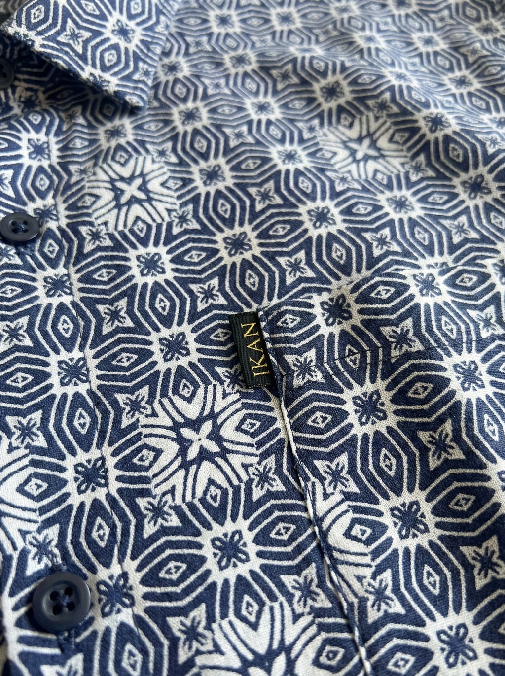 Navy & Lilac Tribal Pattern Ankara Print Short Sleeve Shirt