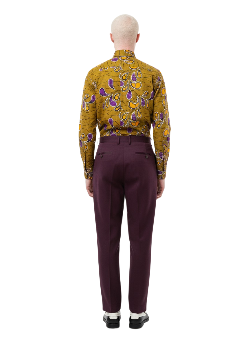 Olive & Purple Leaf Ankara Design Long Sleeve Shirt