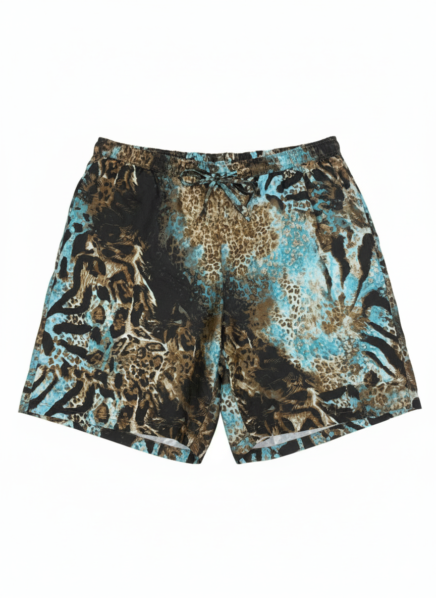 Ice Blue Tiger Print Silk Relaxed Shorts