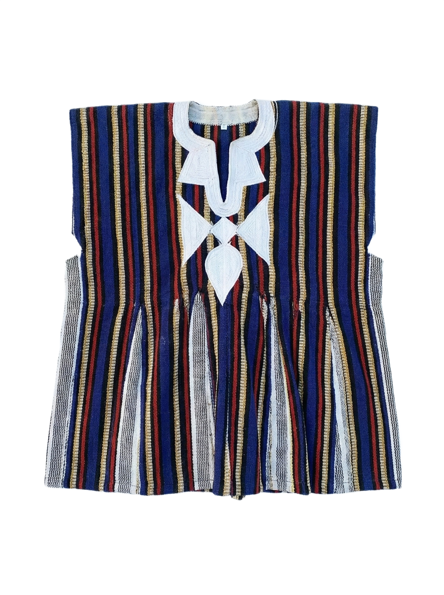 Star Blue, Red, Gold & Ivory Stripes Handwoven Embroidered Batakari Fugu