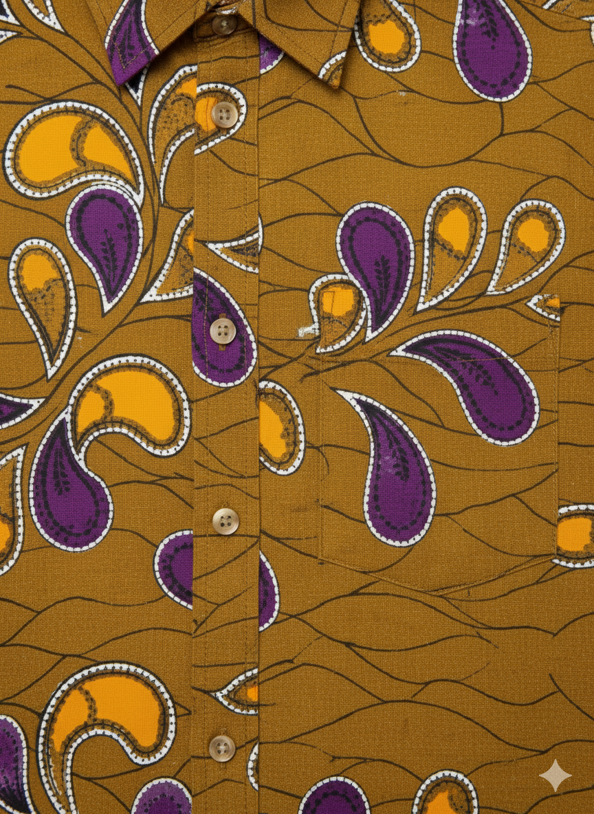 Olive & Purple Leaf Ankara Design Long Sleeve Shirt