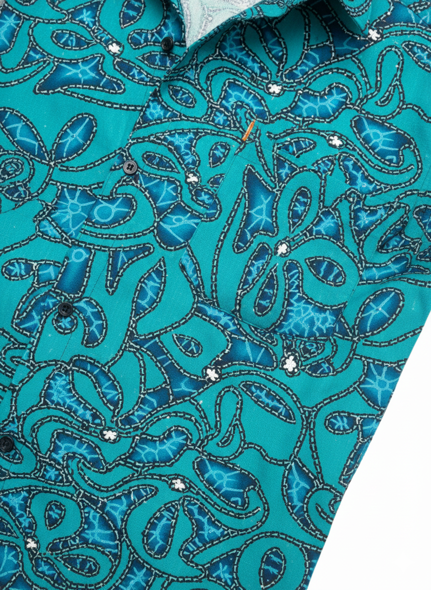 Emerald Green Design Ankara Wax Print Short Sleeve Shirt