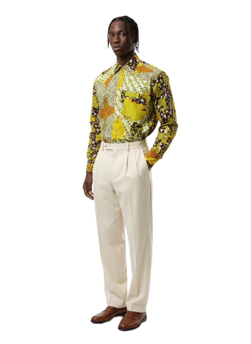 Yellow, Lime Green & Burgundy Abstract Ankara Long Sleeve Shirt