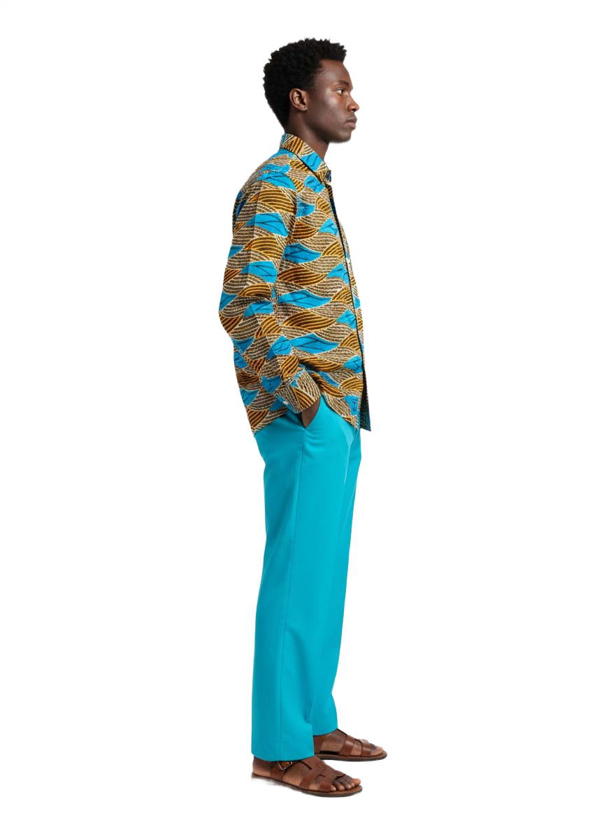 Waves Pattern Honeycomb & Teal Ankara Long Sleeved Shirt