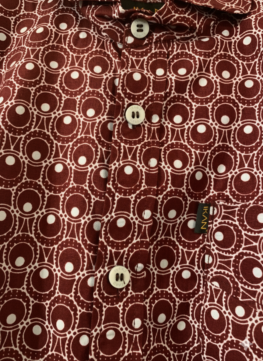 Dotted Burgundy & White Ankara Print Long Sleeve Shirt