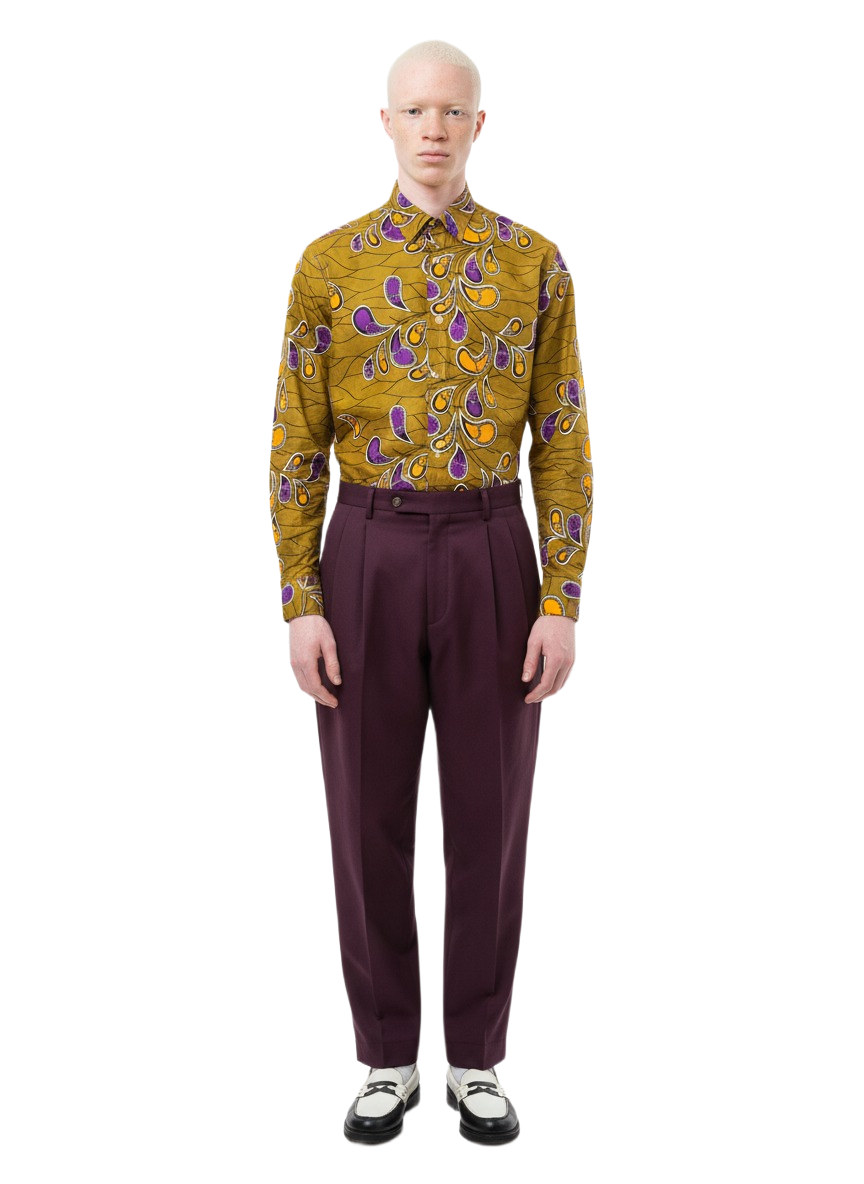 Olive & Purple Leaf Ankara Design Long Sleeve Shirt