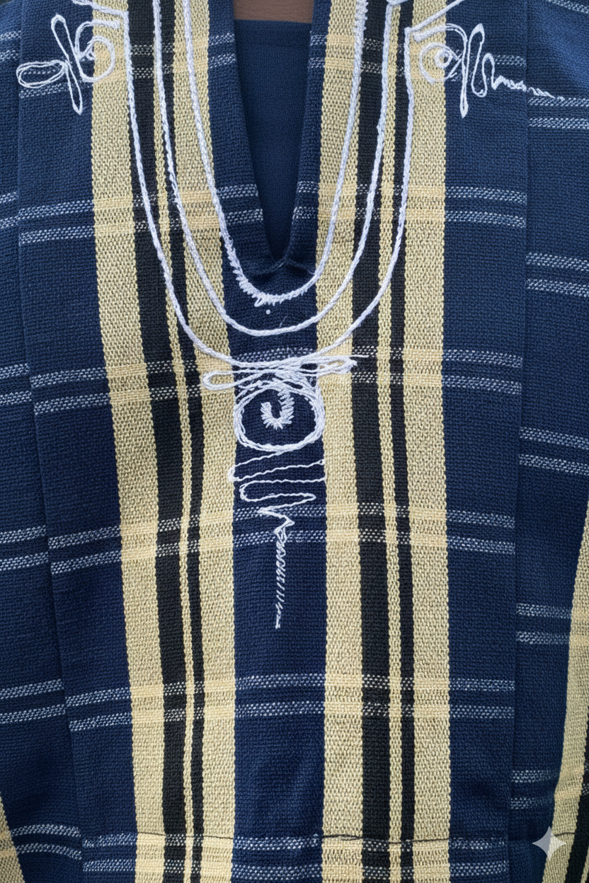 Pale Yellow & Navy Handwoven Batakari Fugu