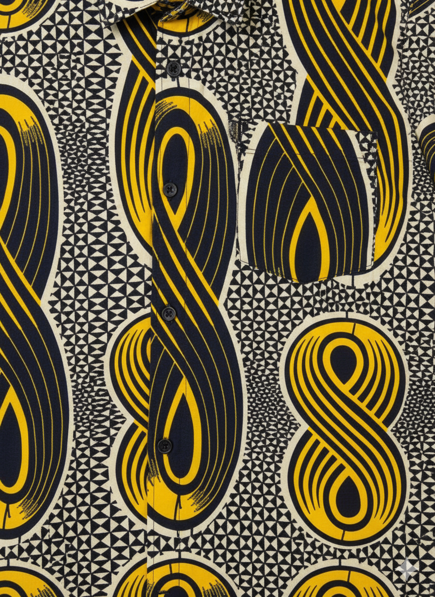 Eight '8' Asante Gold & Black Ankara Print Short Sleeve Shirt