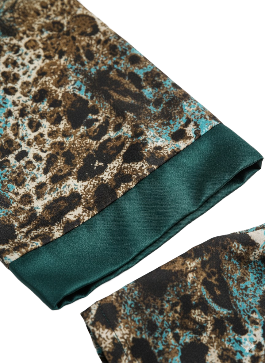 Ice Blue & Emerald Green Tiger Print Silk Kimono Jacket