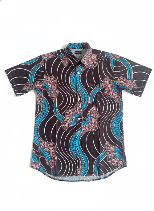 Asante Chocolate, Flamingo & Blue Ankara Short Sleeve Shirt