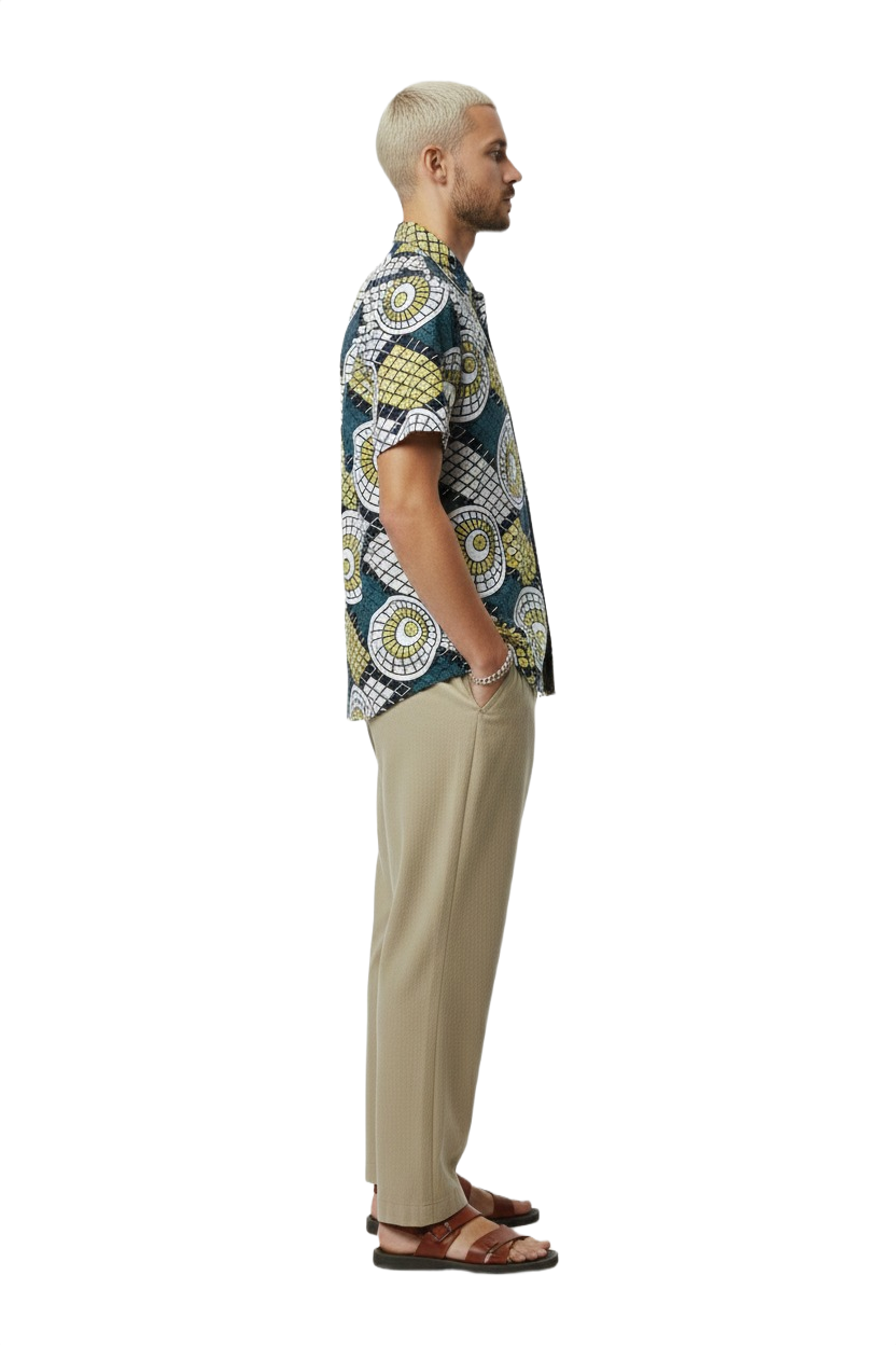 Shell Blue Wax Print Ankara Short Sleeve Shirt