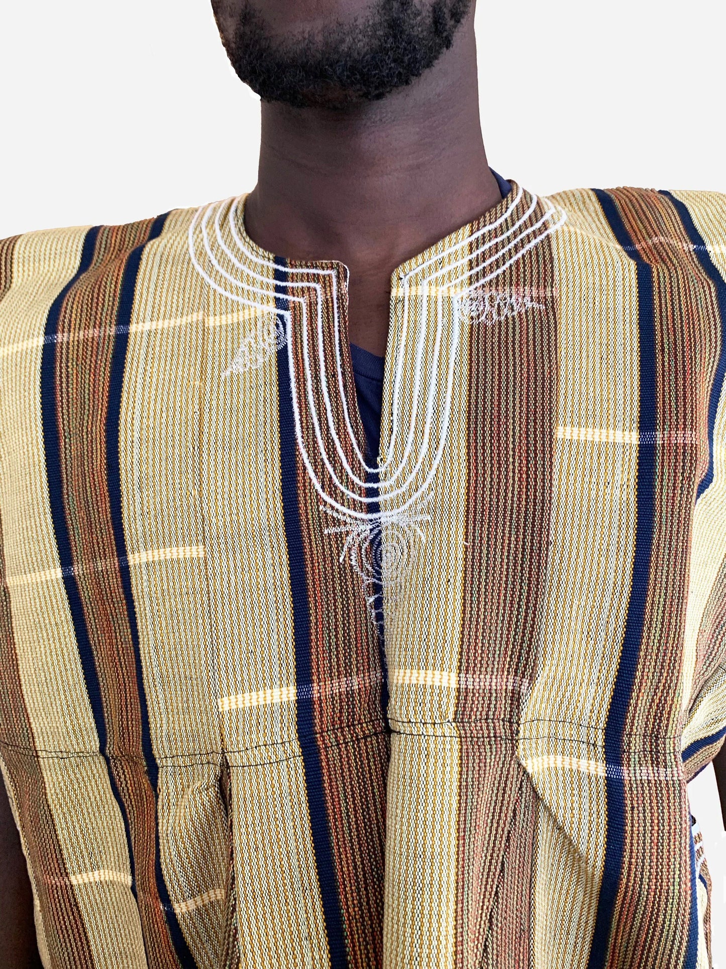 Handwoven Men's Kente Batakari Fugu Smock | One Size (S-XL)- 'Naturals'