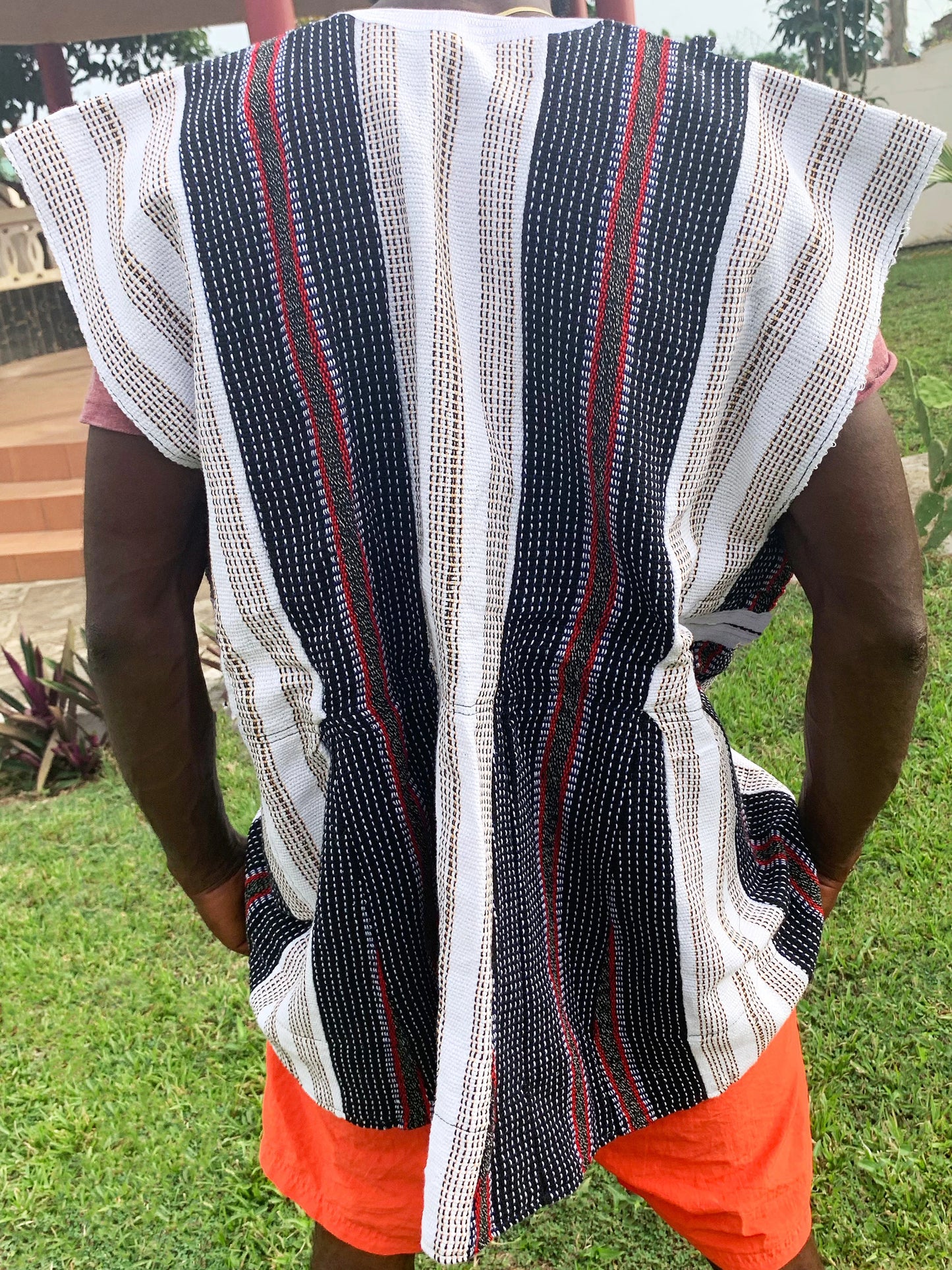 Handwoven Men's Kente Batakari Fugu Smock | One Size (S-XL)- Black, White & Red