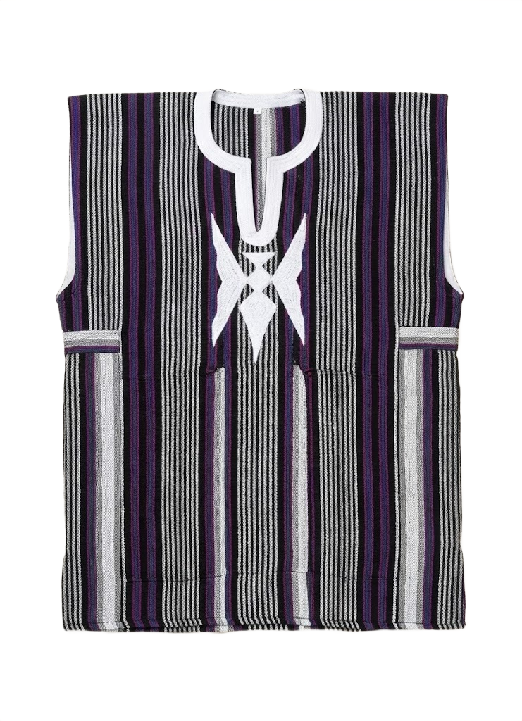 Star Black, White, Red & Blue Stripe Handwoven Batakari Fugu