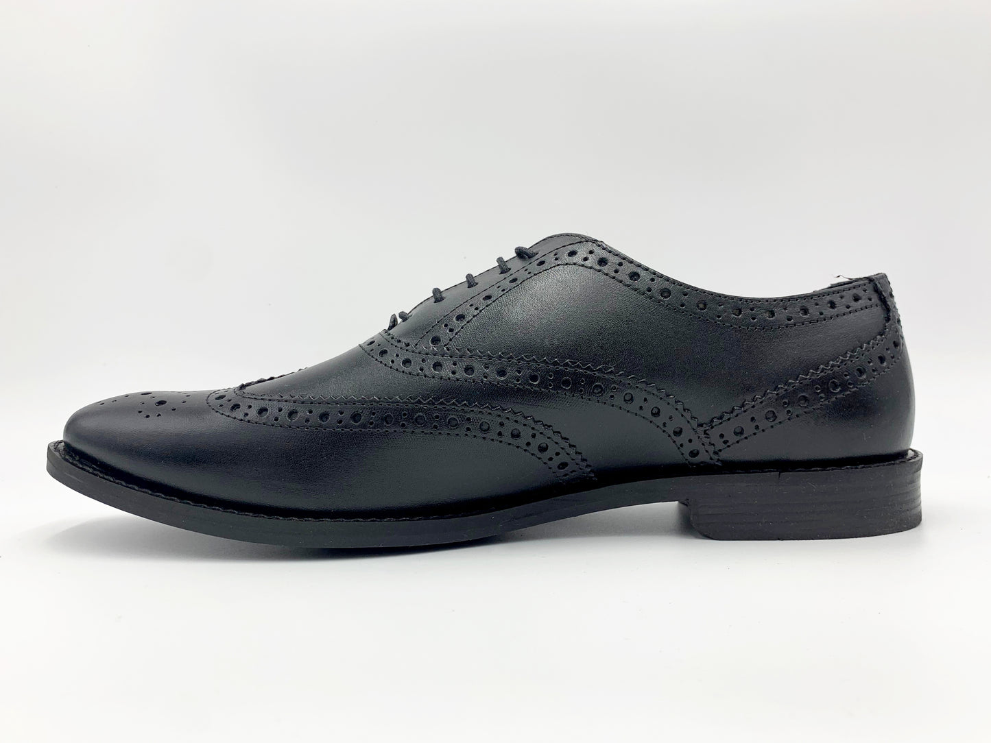 Wide-fit Oxford Brogue Black Leather Shoes