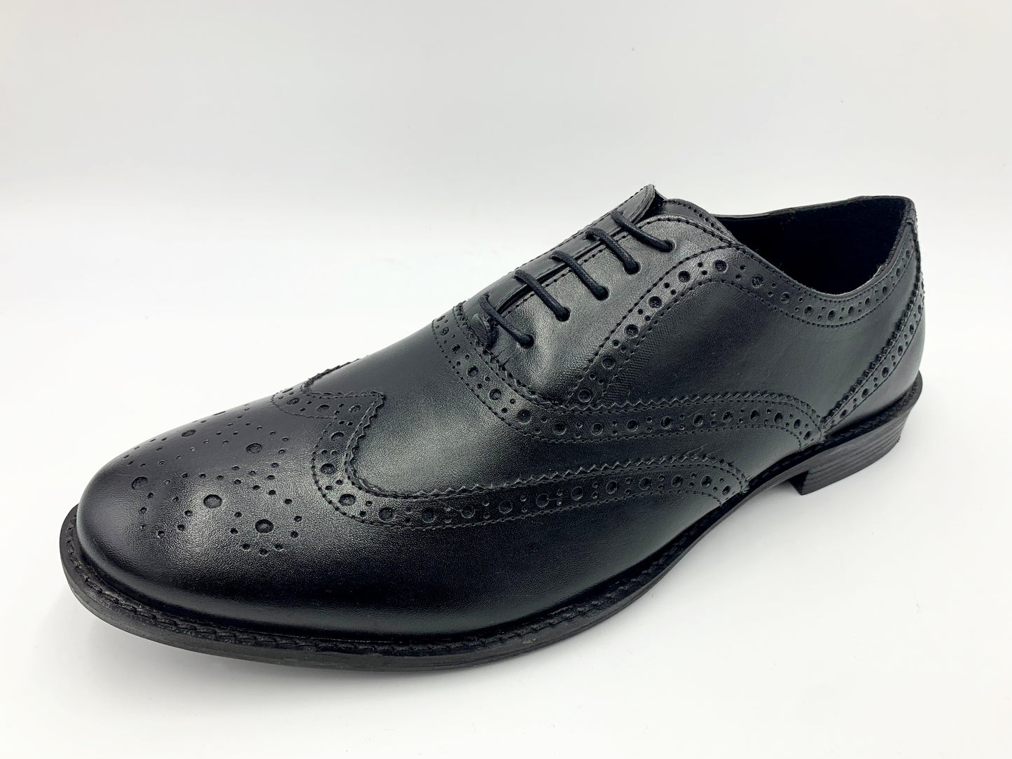 Wide-fit Oxford Brogue Black Leather Shoes