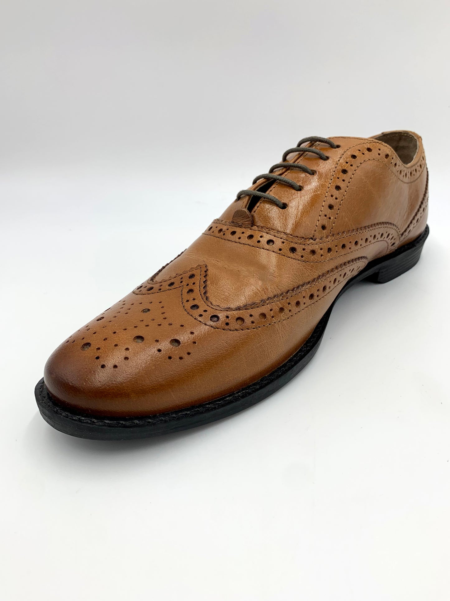 Chaussures larges en cuir Oxford Brouge Tan