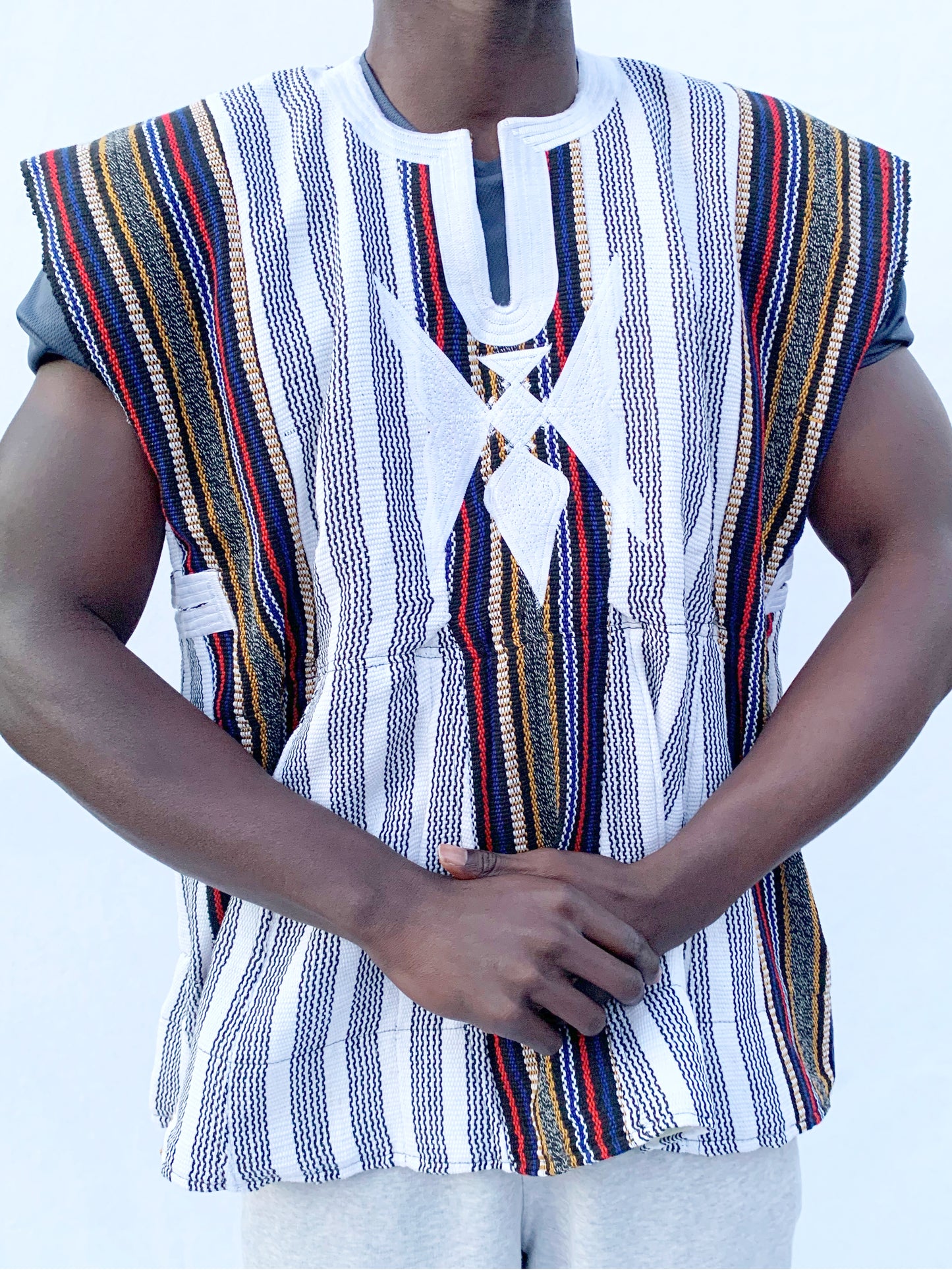 African Handwoven Batakari/Fugu Smock - Multicoloured Stripes (One Size: S-XL) #SMK706
