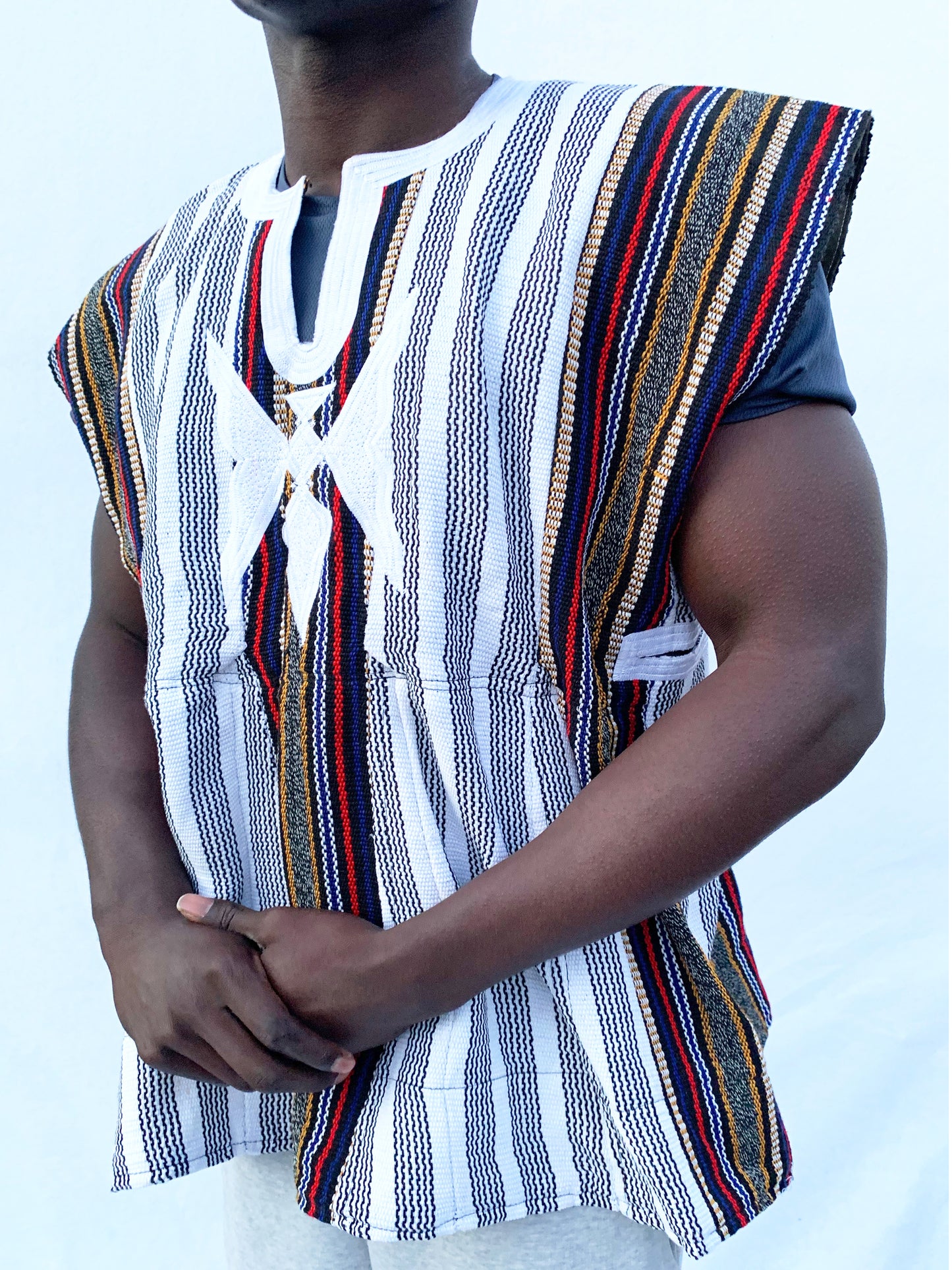 African Handwoven Batakari/Fugu Smock - Multicoloured Stripes (One Size: S-XL) #SMK706