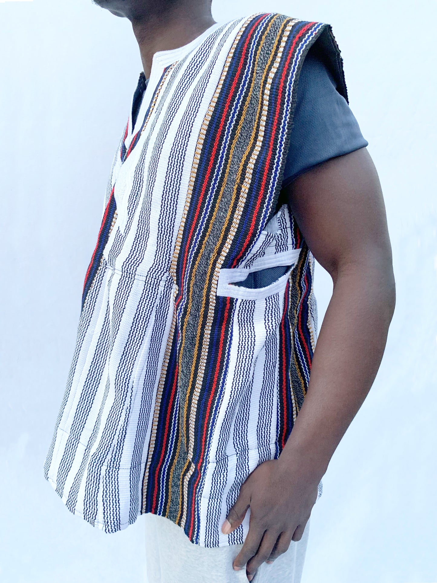 African Handwoven Batakari/Fugu Smock - Multicoloured Stripes (One Size: S-XL) #SMK706