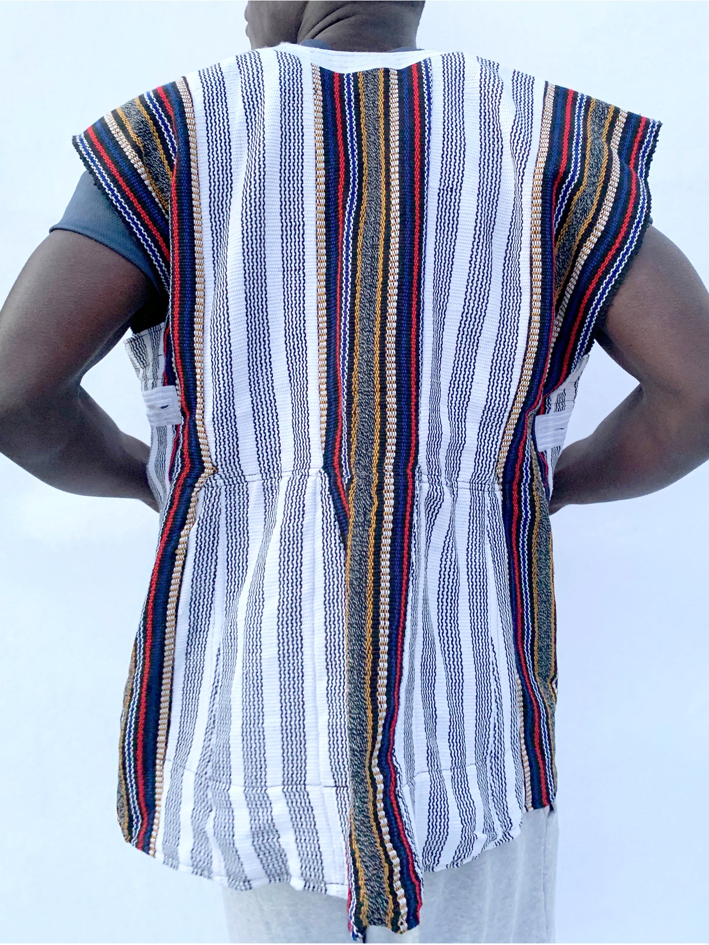 African Handwoven Batakari/Fugu Smock - Multicoloured Stripes (One Size: S-XL) #SMK706
