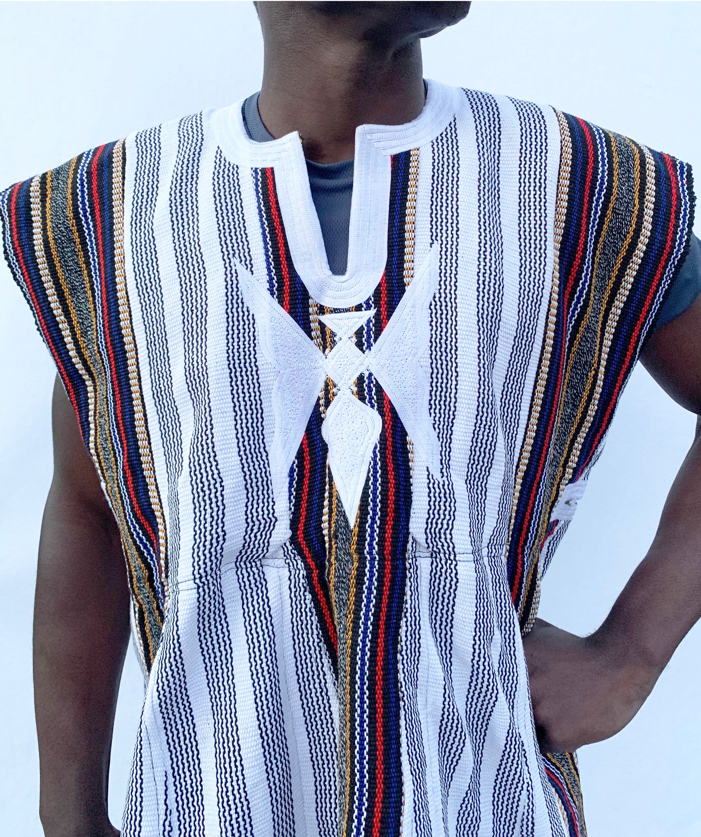 African Handwoven Batakari/Fugu Smock - Multicoloured Stripes (One Size: S-XL) #SMK706