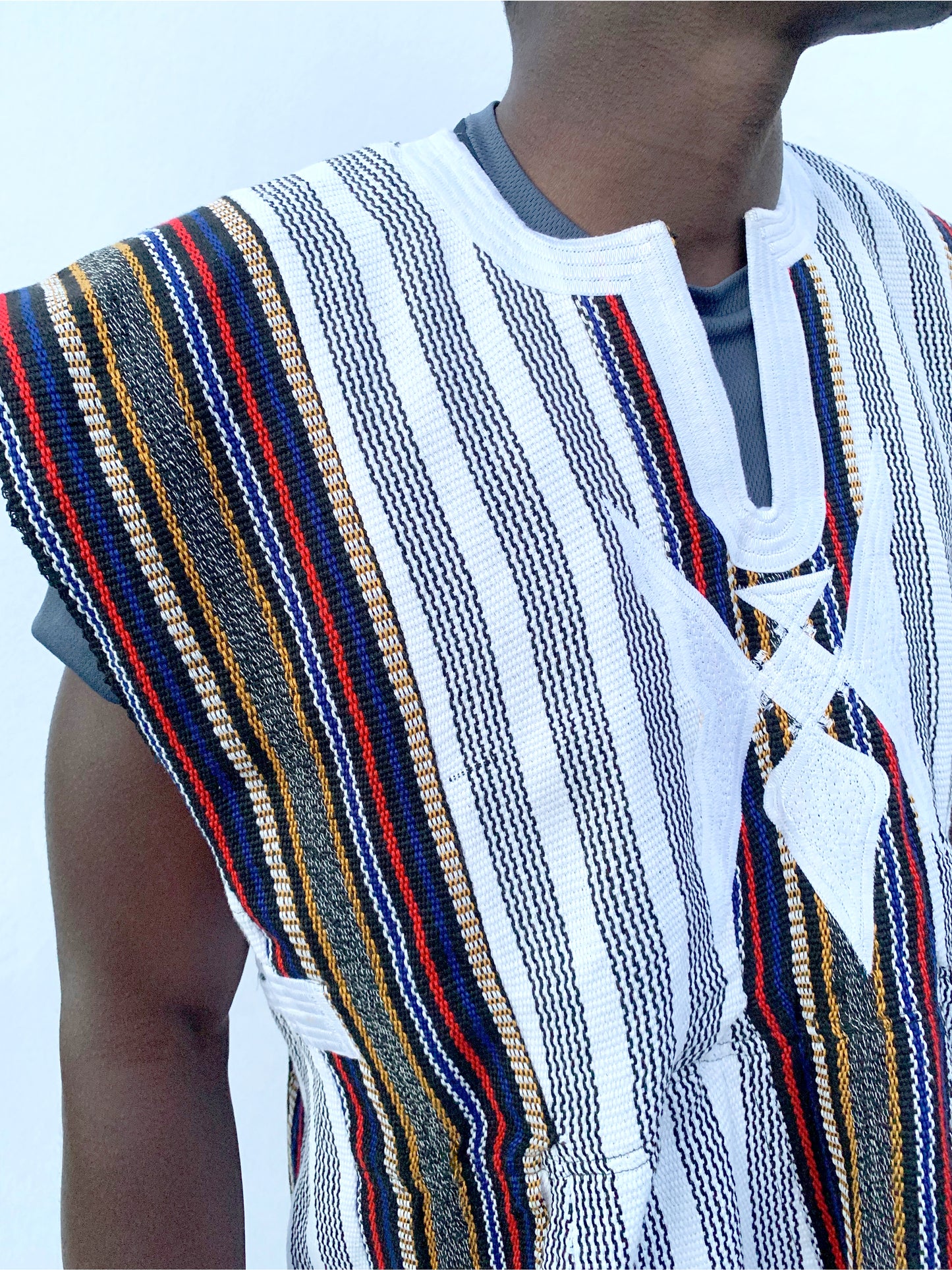 African Handwoven Batakari/Fugu Smock - Multicoloured Stripes (One Size: S-XL) #SMK706