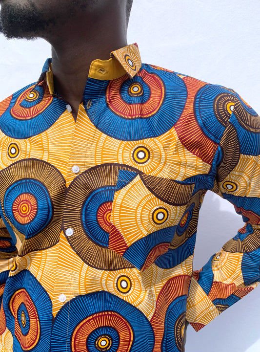 Chemise à manches longues Ankara à motif circulaire avec poche avant