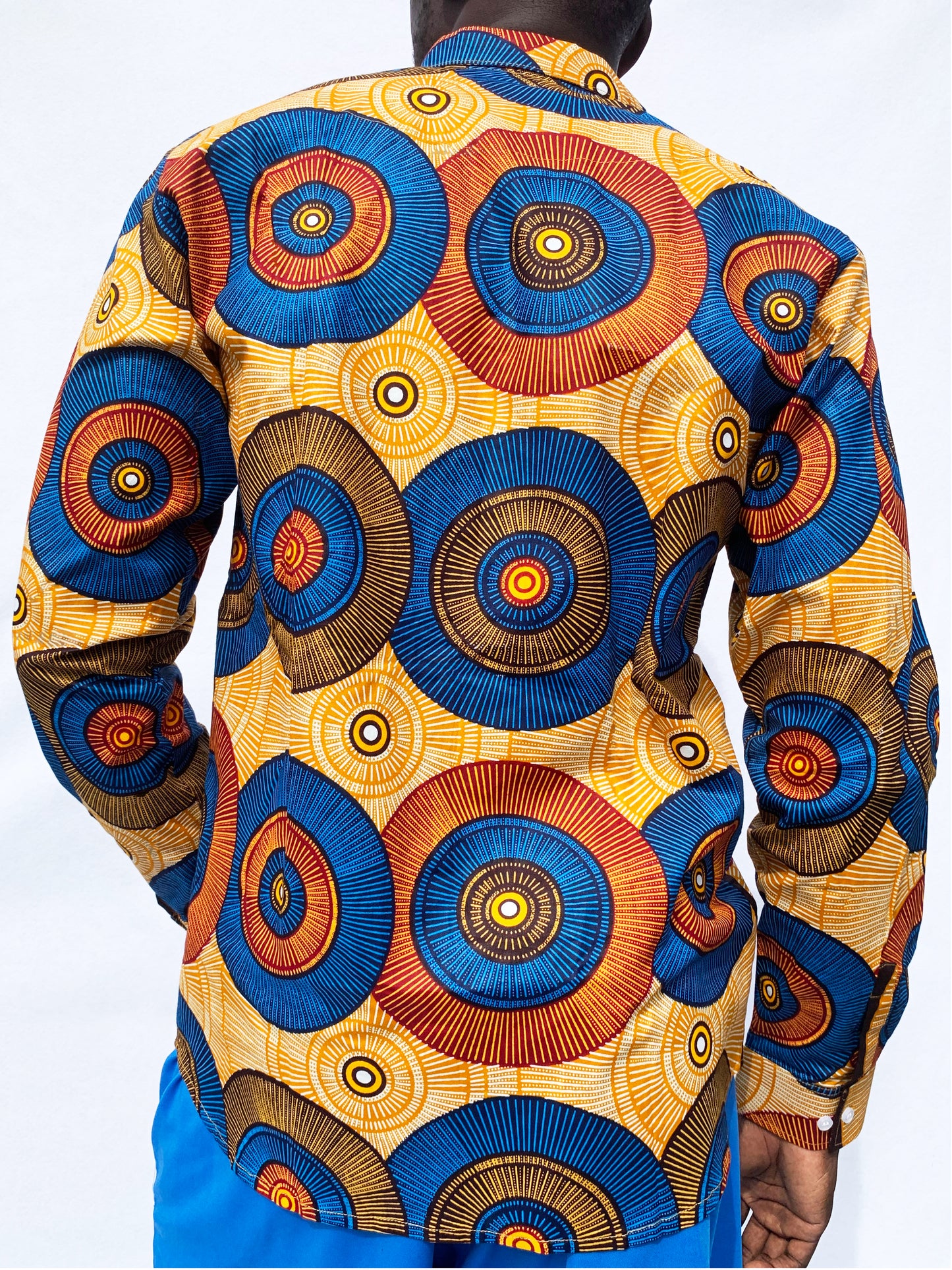 Circle Pattern Ankara Long Sleeved Shirt with Front Pocket