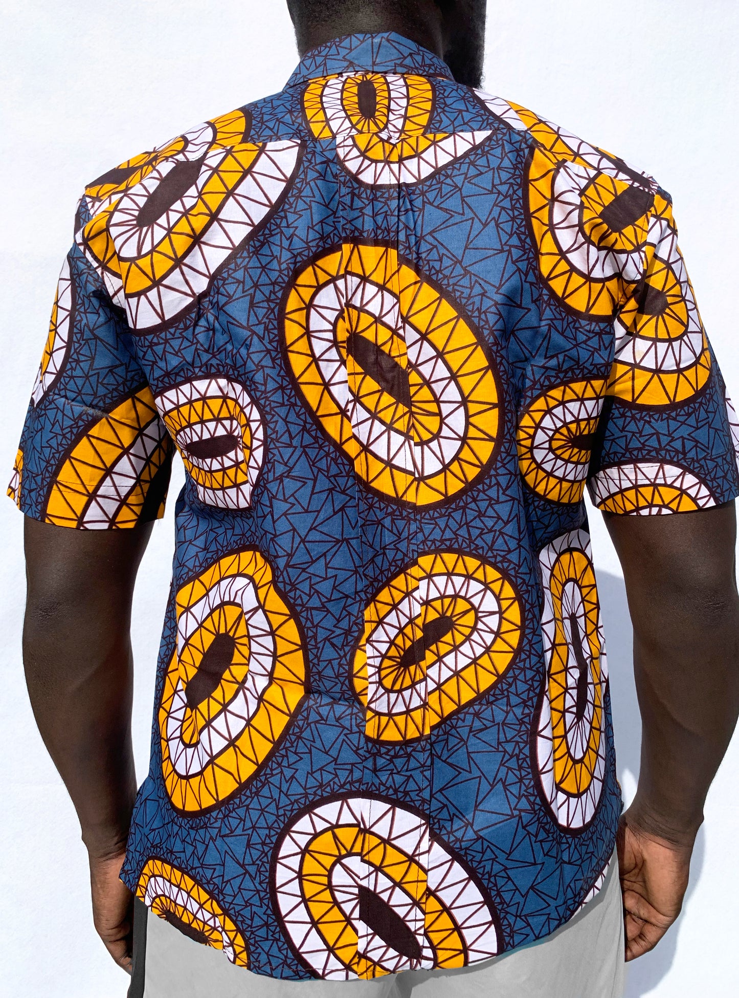 Orange + white geometric ovals - Blue (Long sleeves)