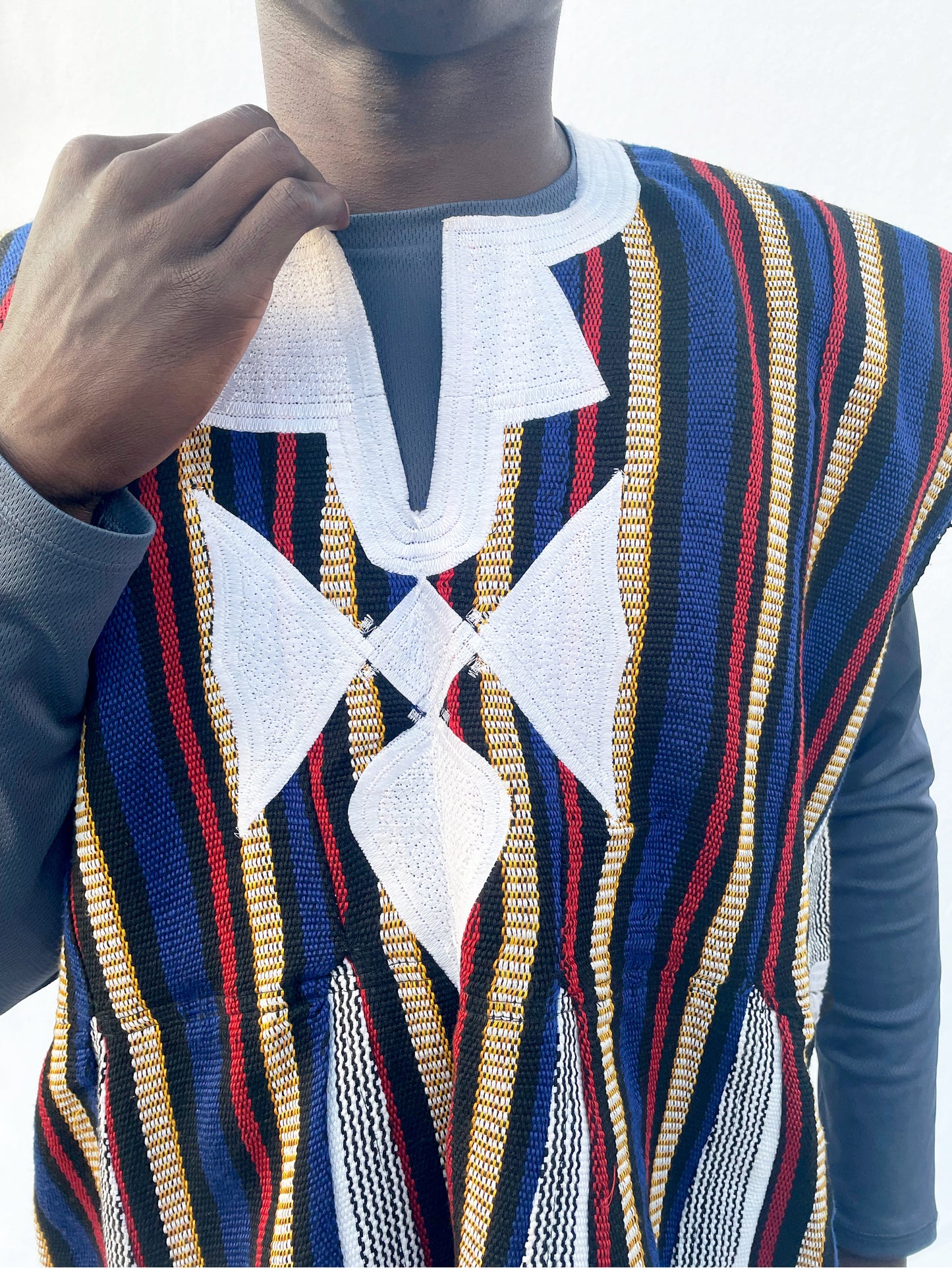 Handwoven smock / batakari / fugu - Blue, Red & Ivory Stripes #SMK707