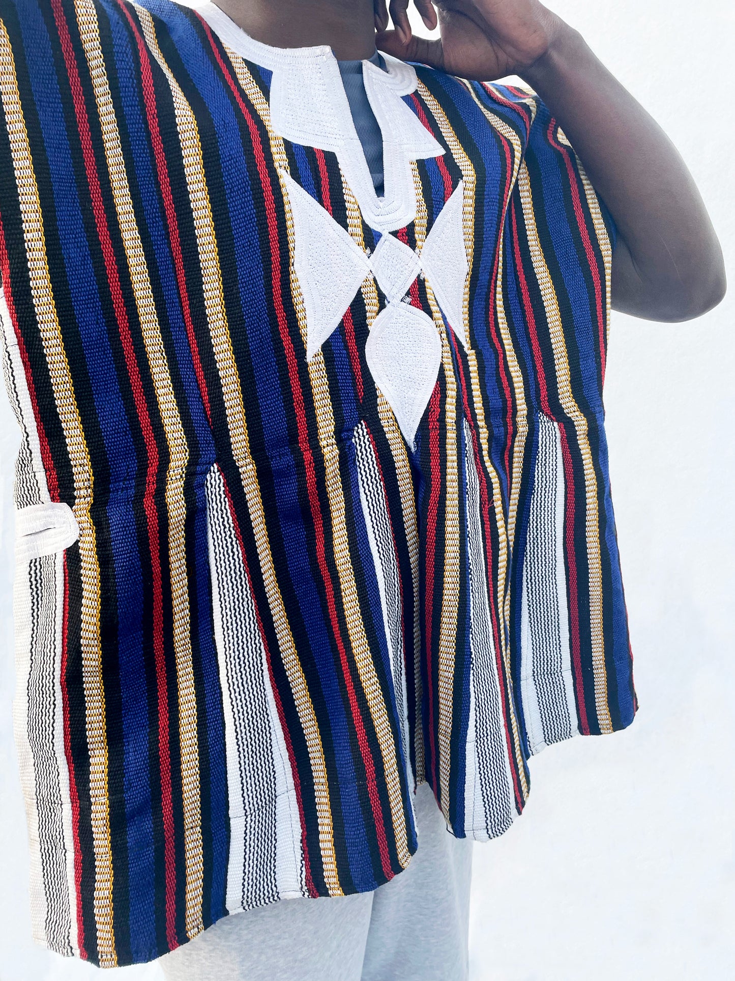 Handwoven smock / batakari / fugu - Blue, Red & Ivory Stripes #SMK707