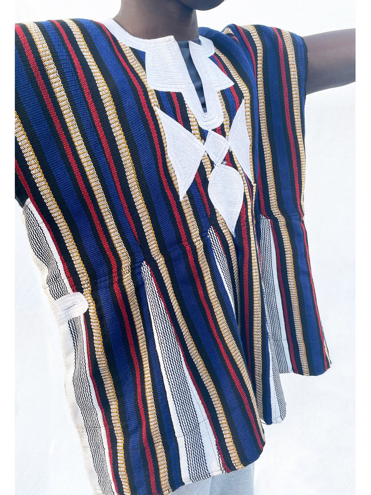 Handwoven smock / batakari / fugu - Blue, Red & Ivory Stripes #SMK707