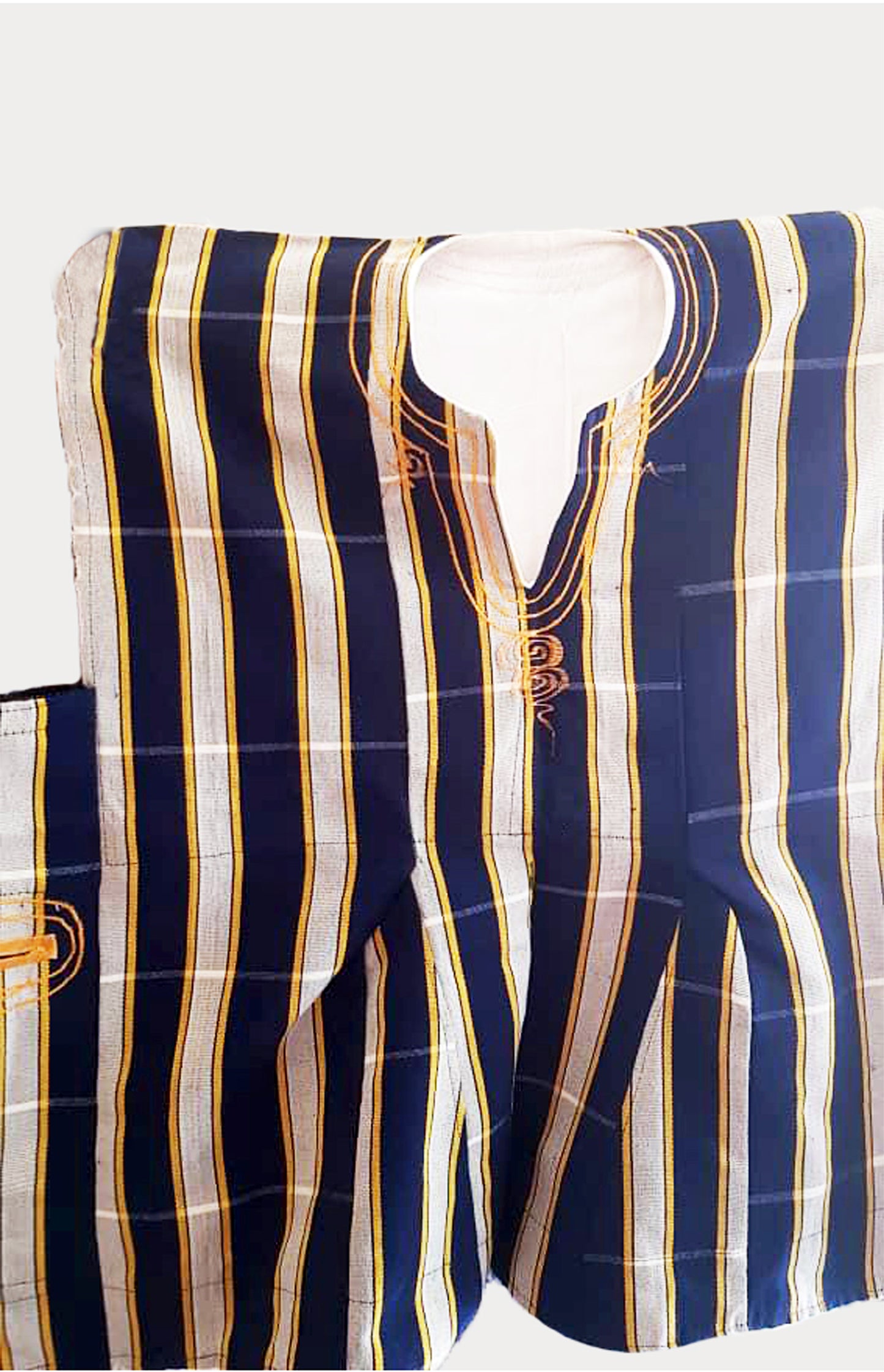 Handwoven smock / batakari / fugu - Navy, Off-White & Yellow Stripes #SMK721